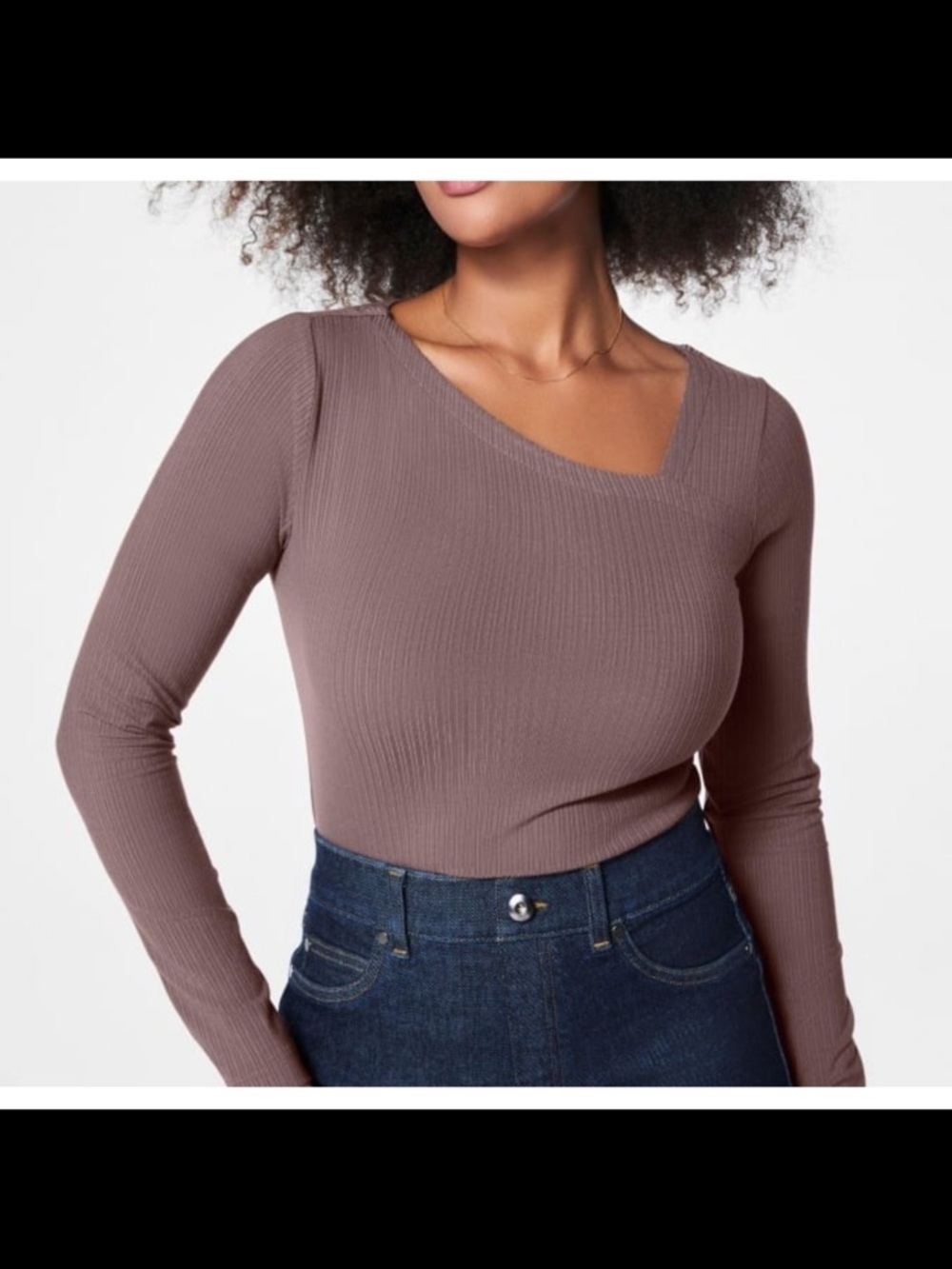 NWT Spanx Long Sleeve Ribbed Asymmetrical Tee Top In Smoke Taupe Sz 3X